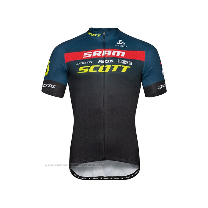 2022 Maillot Cyclisme Scott Sram Noir Bleu Manches Courtes et Cuissard